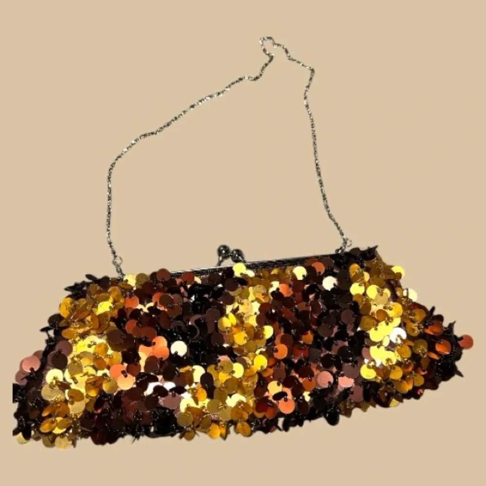 Sequin Evening Clutch in Gold and Brown